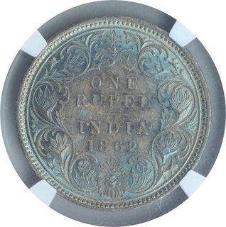 Silver One Rupee Coin of Victoria Queen of Bombay Mint of 1862.