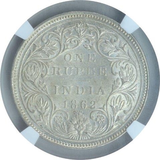 Silver One Rupee Coin of Victoria Queen of Bombay Mint of 1862.