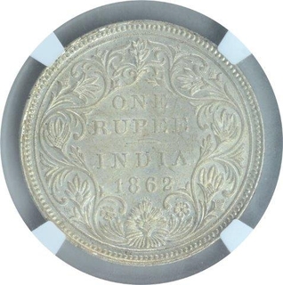 Silver One Rupee Coin of Victoria Queen of Bombay Mint of 1862.