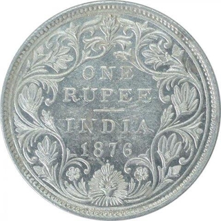 Silver One Rupee Coin of Victoria Queen of Bombay Mint of 1876.