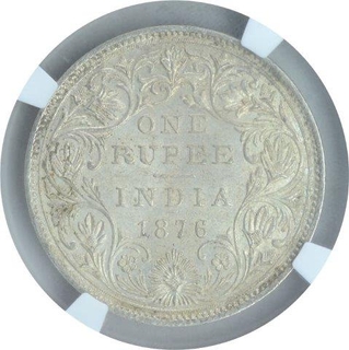 Silver One Rupee Coin of Victoria Queen of Bombay Mint of 1876.