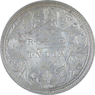 Silver One Rupee Coin of Victoria Empress of Bombay Mint of 1877.