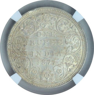 Silver One Rupee Coin of Victoria Empress of Bombay Mint of 1877.