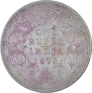 Silver One Rupee Coin of Victoria Empress of Bombay Mint of 1879.