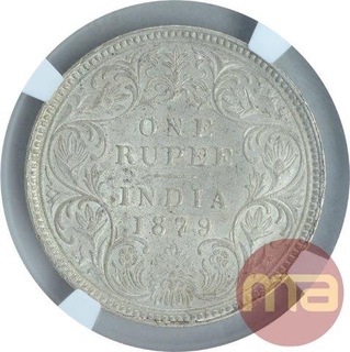 Silver One Rupee Coin of Victoria Empress of Bombay Mint of 1879.