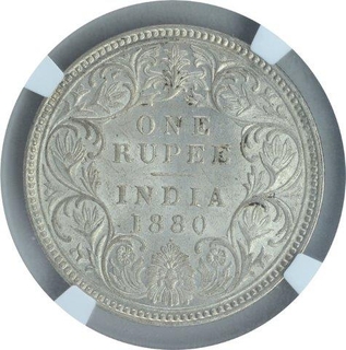 Silver One Rupee Coin of Victoria Empress of Bombay Mint of 1880.