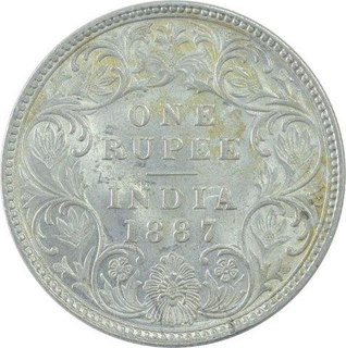 Silver One Rupee Coin of Victoria Empress of Bombay Mint of 1887.