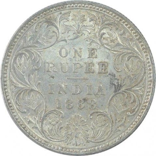 Silver One Rupee Coin of Victoria Empress of Bombay Mint of 1888.