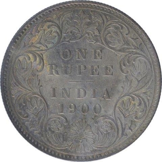 Silver One Rupee Coin of Victoria Empress of Calcutta Mint of 1900.