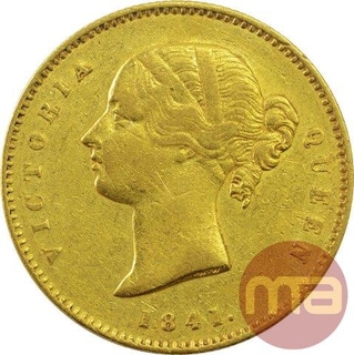 Gold One Mohur Coin of Victoria Queen of Calcutta Mint of 1841.