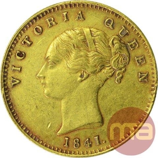 Gold One Mohur Coin of Victoria Queen Continuous Legend of Calcutta Mint of 1841.