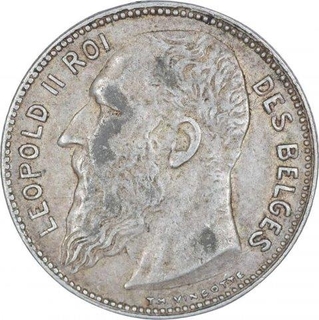 Silver One Franc Coin of Leopold II of Belgium.