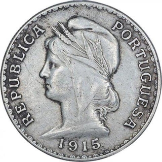 Silver One Escudo Coin of Allegory of Portugal.