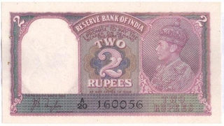 Uncirculated King George VI Two Rupees Note of J. B. Taylor.