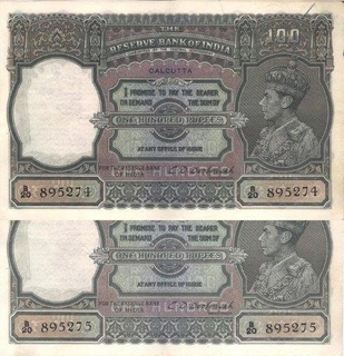 King George VI 100 Rupees of Calcutta 