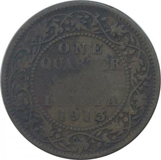 Error Copper One Quarter Anna Coin of King George V of Calcutta Mint of 1913.