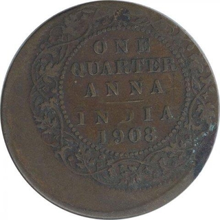 Error Copper One Quarter Anna Coin of King Edward VII of Calcutta Mint of 1908.