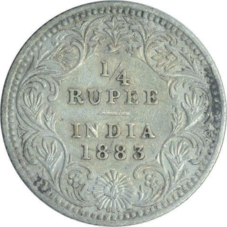 Error Silver One Quarter Rupee Coin of Victoria Empress of 1883.