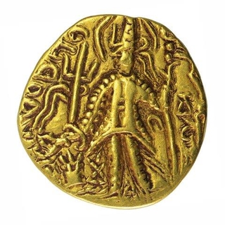 Gold Dinar Coin of Vasudeva II of Kushan Dynasty.