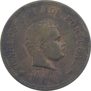 Bronze Half Tanga Coin of Carlos I of Portuguese Administration of Indo Portuguese.