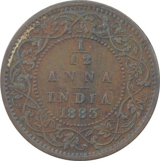 Copper One Twelfth Anna Coin of Victoria Empress of Bombay Mint of 1883.