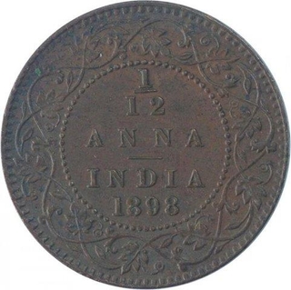 Copper One Twelfth Anna Coin of Victoria Empress of Calcutta Mint of 1898.