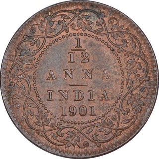 Copper One Twelfth Anna Coin of Victoria Empress of Calcutta Mint of 1901.