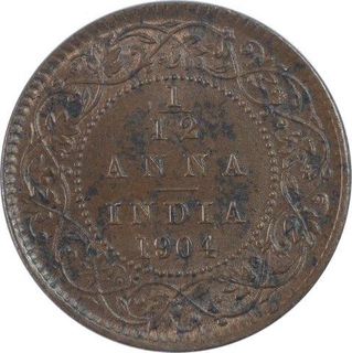 Copper One Twelfth Anna coin of King Edward VII of Calcutta Mint of 1904.