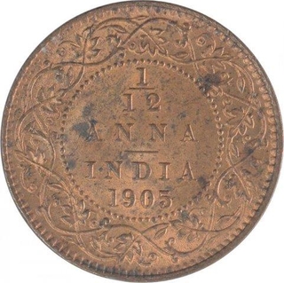 Copper One Twelfth Anna coin of King Edward VII of Calcutta Mint of 1905.