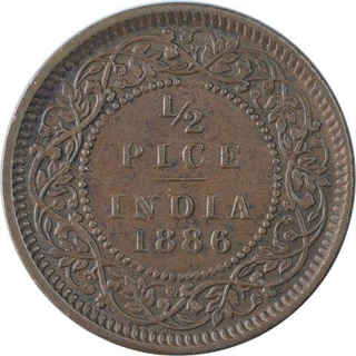 Copper Half Pice Coin of Victoria Empress of Calcutta Mint of 1886.