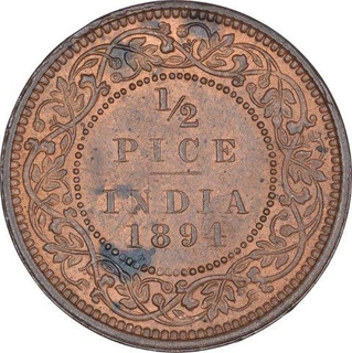 Copper Half Pice Coin of Victoria Empress of Calcutta Mint of 1894.