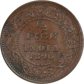 Copper Half Pice Coin of Victoria Empress of Calcutta Mint of 1896.