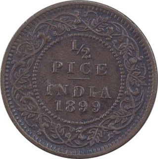 Copper Half Pice Coin of Victoria Empress of Calcutta Mint of 1899.