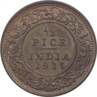 Bronze Half Pice Coin of King George V of Calcutta Mint of 1913.