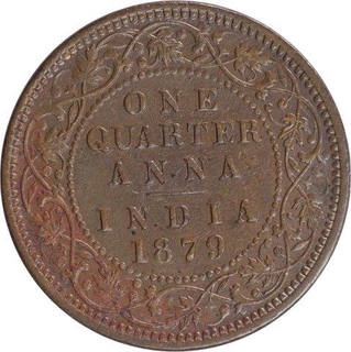 Copper One Quarter Anna Coin of Victoria Empress of Calcutta Mint of 1879.