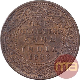 Copper One Quarter Anna Coin of Victoria Empress of  Bombay Mint of 1886.