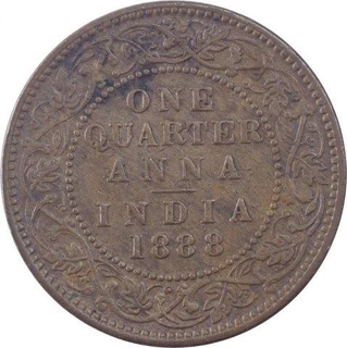 Copper Quarter Anna Coin of Victoria Empress of Bombay Mint of 1888.