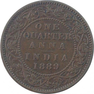 Copper Quarter Anna Coin of Victoria Empress of Bombay Mint of 1889.