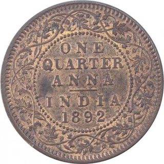 Copper Quarter Anna Coin of Victoria Empress of Calcutta Mint of 1892.