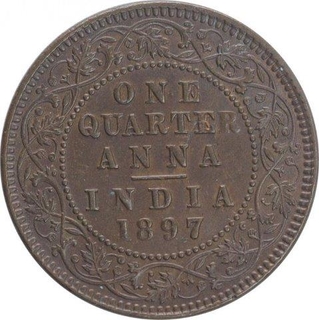 Copper Quarter Anna Coin of Victoria Empress of Calcutta Mint of  1897.