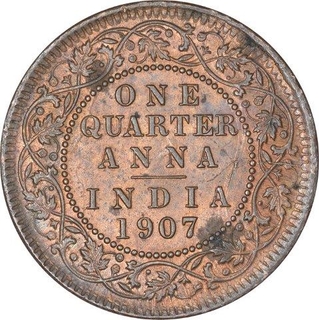 Bronze One Quarter Anna Coin of King Edward VII of Calcutta Mint of 1907.