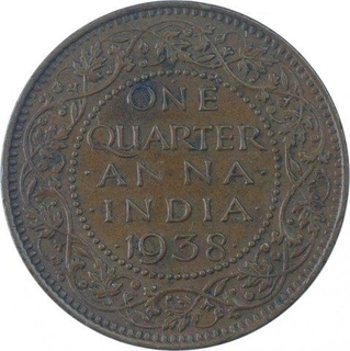 Bronze Quarter Anna Coin of King George VI of Bombay Mint of 1938.