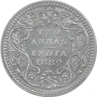 Silver Two Annas Coin of Victoria Empress of Bombay Mint of 1882.