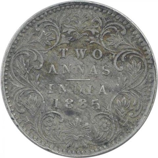 Silver Two Annas Coin of Victoria Empress of 1885. 