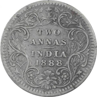 Silver Two Annas Coin of Victoria Empress of calcutta Mint of 1888.