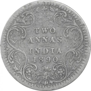 Silver Two Annas Coin of Victoria Empress of Calcutta Mint of 1890.