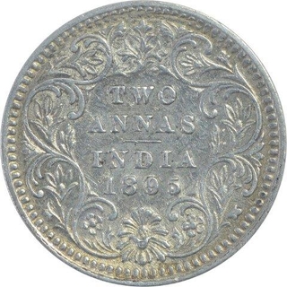 Silver Two Annas Coin of Victoria Empress of Calcutta Mint of 1895.