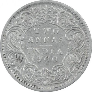 Silver Two Annas Coin of Victoria Empress of Bombay Mint of 1900.