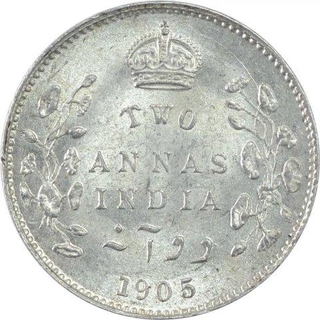 Silver Two Annas Coin of King Edward VII of Calcutta Mint of 1905.