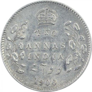 Silver Two Annas Coin of King Edward VII of Calcutta Mint of 1906.